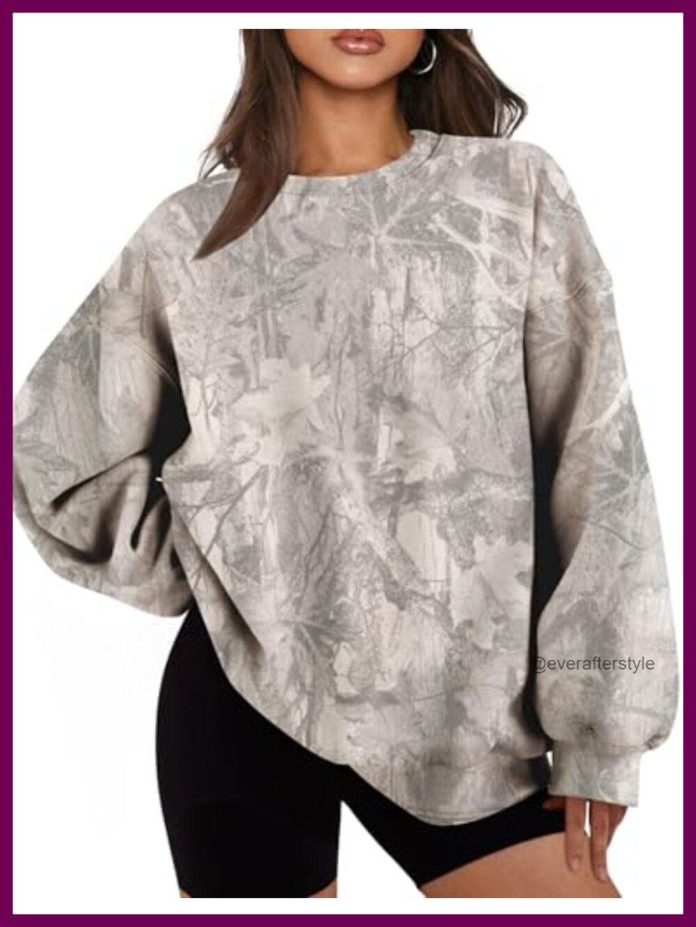 Oversized Camo Sweatshirt Crew Neck Fleece Pullover Top